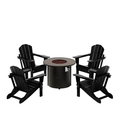 WestinTrends Outdoor Patio Folding Adirondack Chair With Round Fire Pit Table Sets