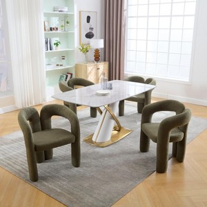 MAYEERTY Modern Soft Chenille Accent Chair - Open Back 3-Leg Barrel - Comfy Dining Set of 2 (Beige) - 1 of 4