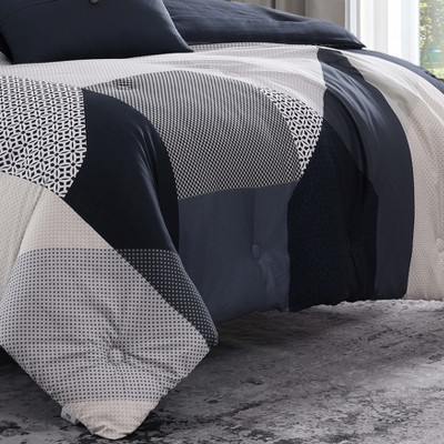 Geo Fusion Navy and Gray Cotton King Comforter Set
