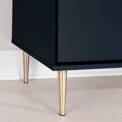 Navy Blue 2-Drawer Nightstand with Brass Legs