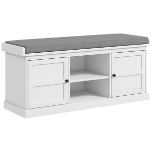 HOMCOM Shoe Bench with Cushion, Storage Bench for Entryway with Padded Seat, 2 Cabinets and Adjustable Shelf for Hallway, Living Room, Bedroom, White - 1 of 4