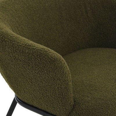 Dark Green Boucle Upholstered Accent Chair with Metal Frame