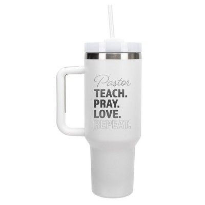Elanze Designs Pastor Teach. Pray. Love. Repeat 40 oz. Stainless Steel, Large Water Bottle Coffee Mug, Spill & Leak Resistant, Thermal Travel Tumbler