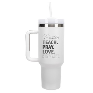 Elanze Designs Pastor Teach. Pray. Love. Repeat 40 oz. Stainless Steel, Large Water Bottle Coffee Mug, Spill & Leak Resistant, Thermal Travel Tumbler - 1 of 1
