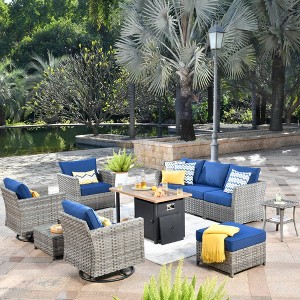 Ovios Tenaya 10pc Wicker Outdoor Patio Furniture Set Conversation Sofa with a Storage Fire Pit, Swivel Chairs and Cushions - 1 of 4