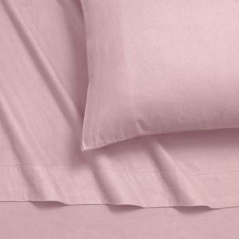 Tribeca Living Queen 6 oz Cotton German Flannel Deep Pocket Sheet Set Light Pink