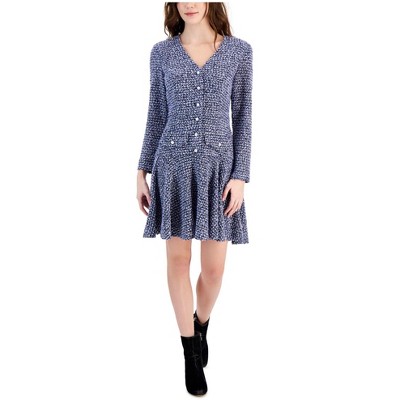 Taylor Womens Boucle Fit & Flare Dress