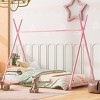1pc Twin House Bed Frame, Pink Sturdy Metal Low Profile Platform with Safety Rails, No Box Spring Needed - Baofuwish - 3 of 4
