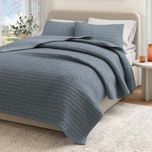 Reversible Honeycomb Waffle Garment Washed Cotton Quilt Set - Great Bay Home - 1 of 4