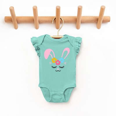 The Juniper Shop Bunny Face With Flowers Baby Flutter Sleeve Bodysuit