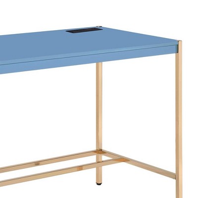 Navy Blue & Gold 45" Wood Writing Desk with USB & Drawer