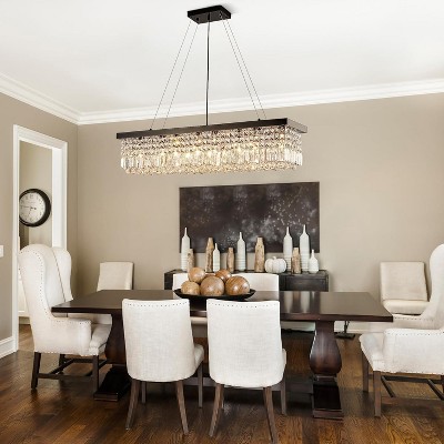 Siljoy Rectangle K9 Crystal Chandelier, Contemporary Pendant Light Fixture, Height Adjustable for Dining Room Kitchen Island