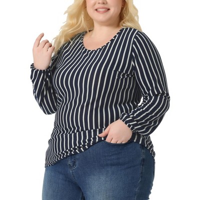 Agnes Orinda Women's Plus Size V Neck Long Sleeve Twist Knot Top