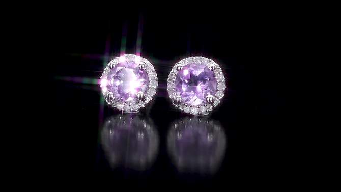 Amethyst and Diamond Stud Earrings in Sterling Silver - Purple, 2 of 5, play video
