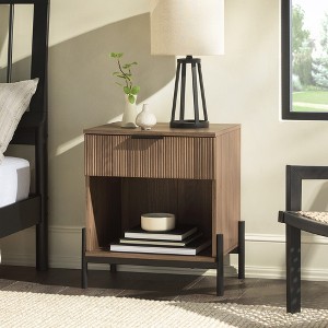 TIRAMISUBEST Modern Fluted-Drawer Nightstand with Open Cubby ¨C Mocha - Coffee Mobile File Cabinet - 1 of 4