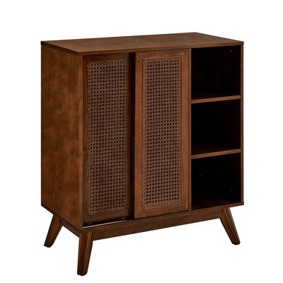 NicBex 31.5 Inch Mid-Century Rattan Storage Cabinet with Adjustable Shelves for Living Room,Kitchen,Bedroom