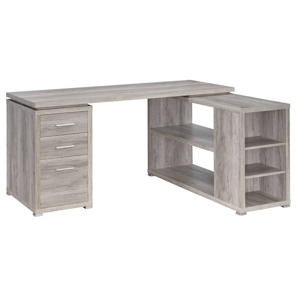 Photos - Office Desk Yvette 3 Drawer L-Shape Desk Gray Driftwood - Coaster