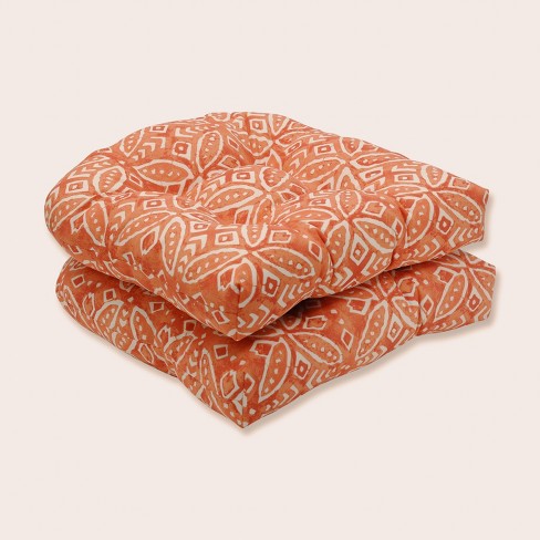 2pk Merida Pimento Wicker Outdoor Seat Cushions Orange Pillow Perfect Tufted Weather Fade Resistant