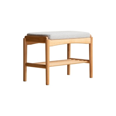 Dolonm Solid Wood Shoe Bench with Cushion, 2-Tier Storage Organizer, Entryway Bench for Hallway, Living Room, Bedroom