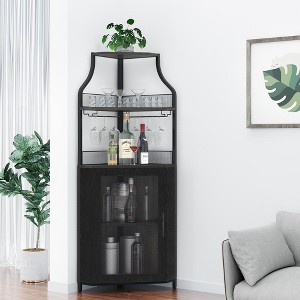 Whizmax Corner Wine Bar Cabinet with Detachable Wine Rack, Bar Cabinet with Glass Holder, Small Sideboard and Buffet Cabinet with Mesh Door - 1 of 4