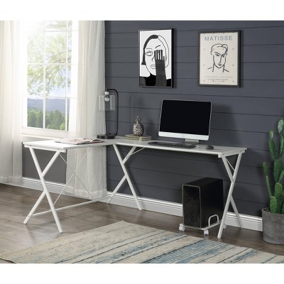 NicBex Home Office Desk L-Shaped Morden Writing Desk with 4 wheel CPU stand, Wooden Desktop and Metal Legs for Study and Work