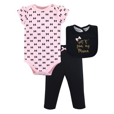 Image of Little Treasure Baby Girl Bodysuit, Pant and Bib, Mama, 3-6 Months