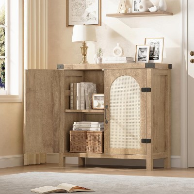 31.5" Rattan Buffet Cabinet with Storage, Kitchen Sideboard Cabinet with 2 Doors & Adjustable Shelves for Kitchen, Dining Room