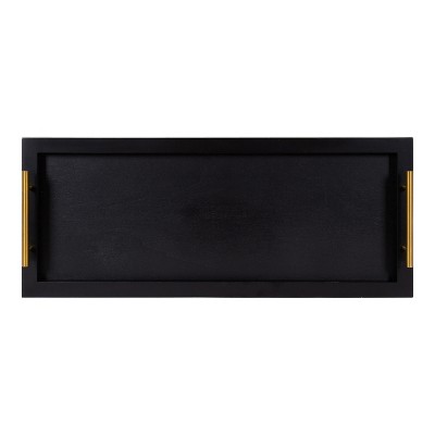 Elegant Black and Gold Rectangular Wooden Tray with Polished Handles, 24x10