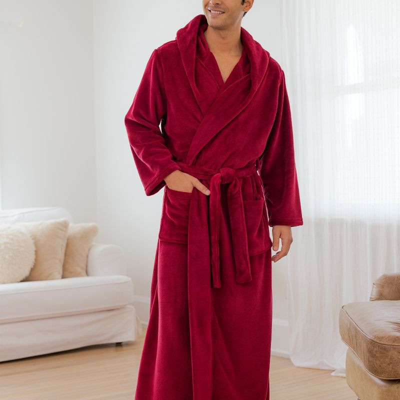 Men's Classic Winter Robe, Full Length Hooded Bathrobe, Cozy Plush Fleece, 3 of 10