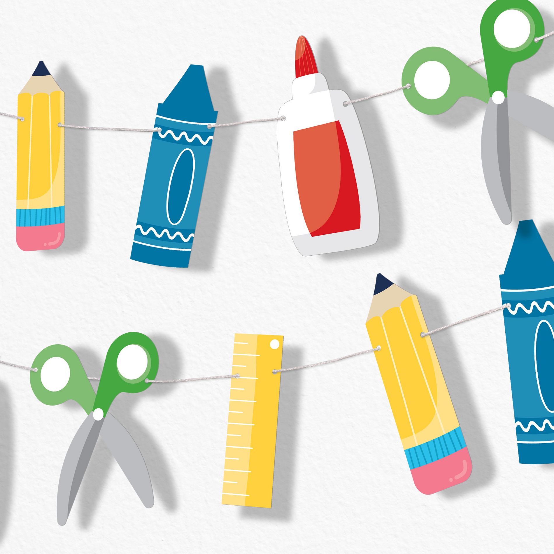 Big Dot of Happiness School Supplies Garland Banner, Kids Classroom Teacher Decorations, Back to School Backdrop, 30 Feet of Cord, 15 Shaped Pieces