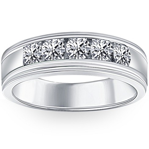 Pompeii3 1 Ct Mens Diamond 5 stone Wedding Ring Channel Set