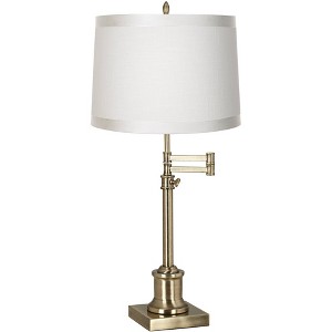 360 Lighting Traditional Swing Arm Desk Table Lamp Adjustable Height 36" Tall Antique Brass Off White Fabric Drum Shade Living Room Bedroom - 1 of 4