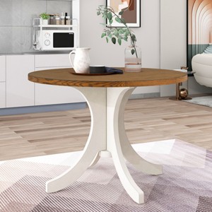 Mid-Century Solid Wood 42" Round Dining Table for Small Places,Living Room,Dining Room-Tanpinhause - 1 of 4