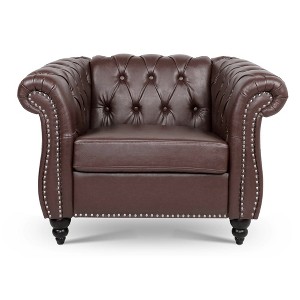 Dolonm Modern 1-Seater Sofa: Black PU Leather, 220LB Capacity, Birch Legs & Staggered Tufting Study/Bedroom Essential - 1 of 4