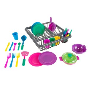 Toy Time 27-Piece Kids Pretend Play Dish Set With Dish Drainer and Tableware Settings - 1 of 4