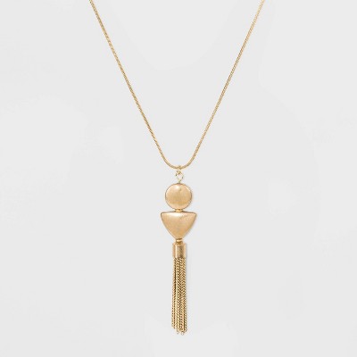 Worn Gold Pendant Necklace with Tassel - Universal Thread™ Gold