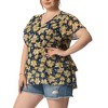 Agnes Orinda Women's Plus Size V Neck Short Sleeve Floral Print Tiered Peplum Blouses - 2 of 4