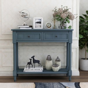 ACEPANO 35.34 in. W Traditional Design Console Table with Two Drawers and Bottom Shelf-Navy - 1 of 4
