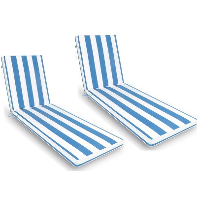 DOMETOUR 2PCS Outdoor Lounge Chair Cushion Replacement Patio Funiture Seat Cushion Chaise Lounge Cushion-Blue/white