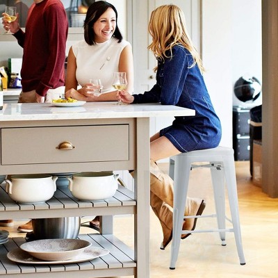 White 24" Industrial Metal Stackable Bar Stools Set of 4