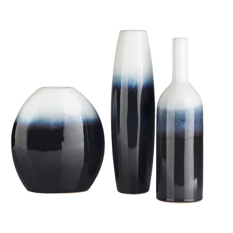 Mark & Day Gramada 15"H x 4"W x 4"D, 14"H x 4"W x 4"D, 10"H x 4"W x 9"D Modern Navy Decorative Vase Set, 1 of 5