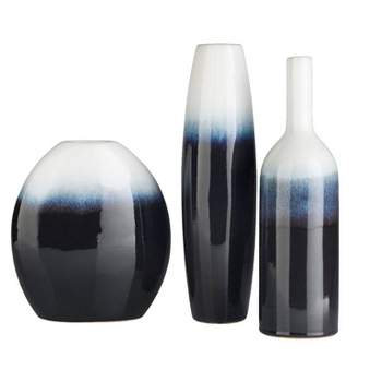 Mark & Day Gramada 15"H x 4"W x 4"D, 14"H x 4"W x 4"D, 10"H x 4"W x 9"D Modern Navy Decorative Vase Set