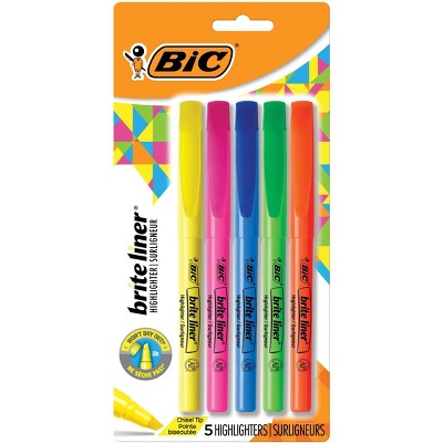 BiC 5pk Highlighter Brite Liner Assorted: Medium Point, Multicolored Ink, Art & Office Supplies, Highlighters for School