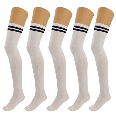 5 Pairs Over-the-Knee Thigh-High Cotton Socks for Women – Warm Boot Leg Warmers, Soft & Stretchy Knit Stockings