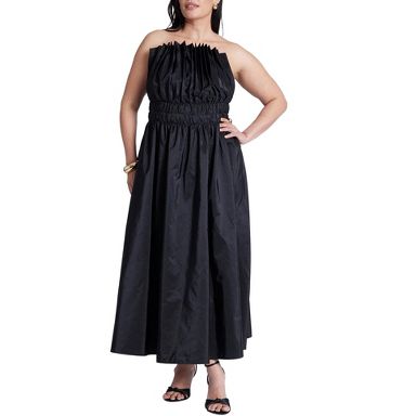 strapless open back dress Chiffon Pleated Ruffle Midi Dress, Dusty Pink  Jolie Moi Retail