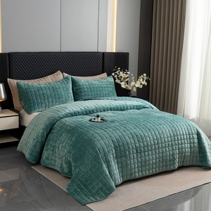 Hachikiko Soft Plush Luxurious Velvet Quilt Set with Pillow Shams, Modern Quilted Bedding for Bedroom & Guest Room Decor - 1 of 4