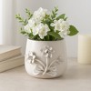 Embossed Floral Ceramic and Stoneware Planter with Sculpted Detailing and Round Body Design - 3 of 4