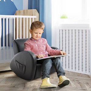 Whisen Kids Sofa Rocking Chair with Side Pocket, PU Leather Toddler Armchair, Gift for Kids - Grey - 1 of 4