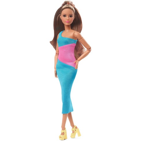 Barbie Looks Doll With Brunette Ponytail Turquoise/pink Dress : Target