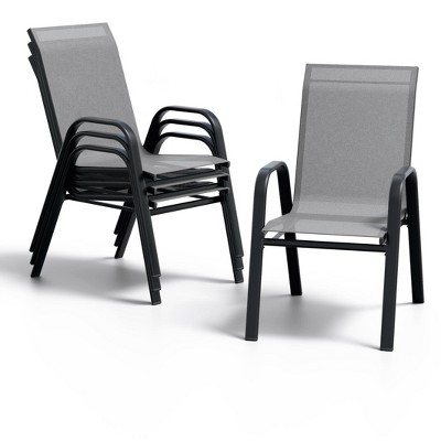 ODK Outdoor Patio Chairs Set of 4,Stackable Metal Dining Chairs Set with Teslin Breathable Material All Weather Resistant for Indoor,Backyard,Lawn